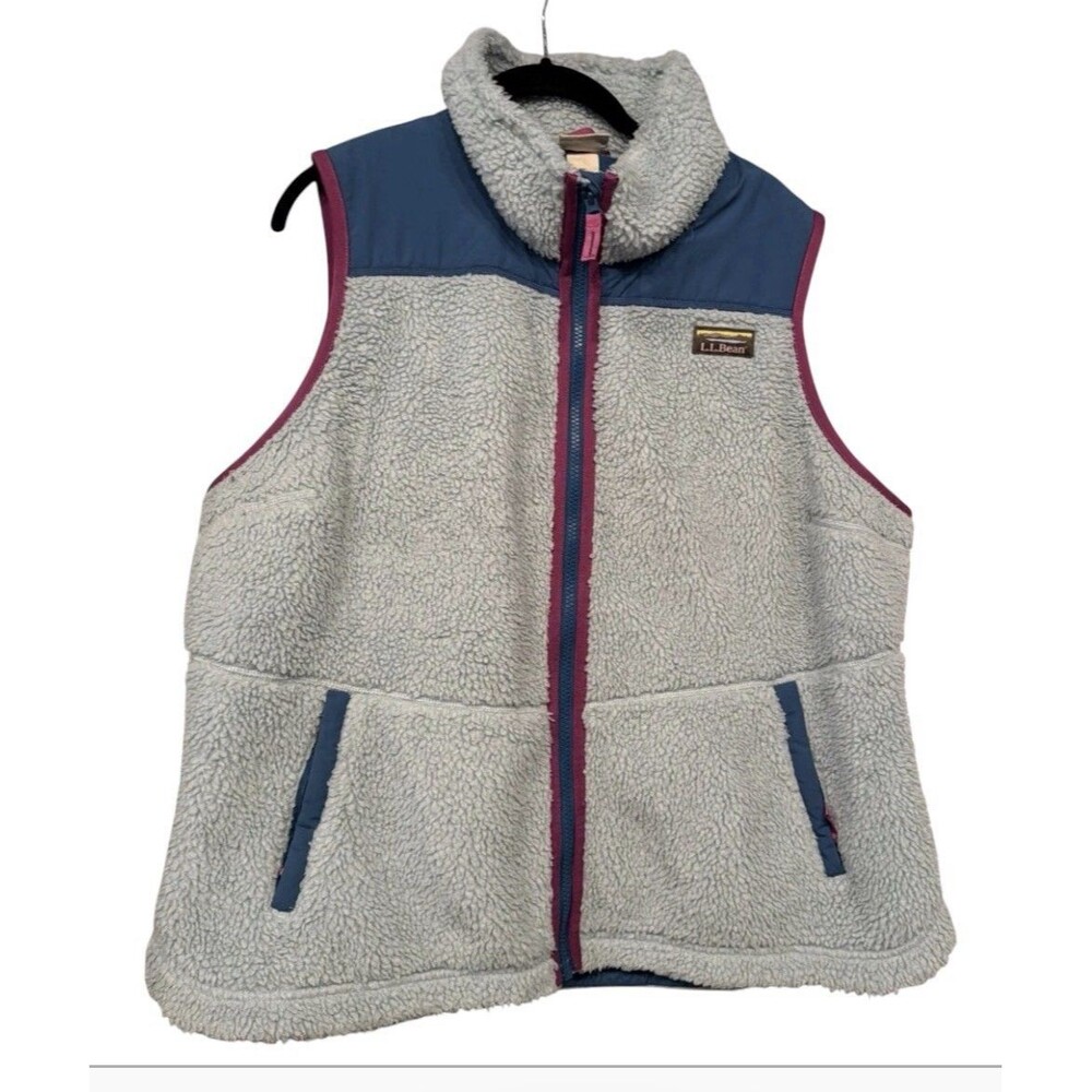 LL Bean Bean’s Sherpa Fleece Vest Womens 1X  Colorblock Green Full Zip 519841